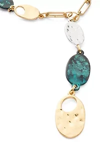 Two Tone Patina Linked Disc Y-Necklace