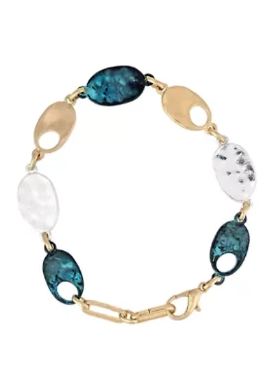 Two Tone Linked Patina Disc Bracelet