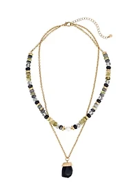 Stone Pendant Two Row Beaded Necklace