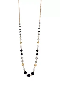 Long Gold Tone Linked Multi Bead Necklace