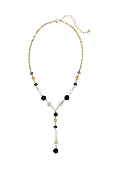 Linked Black Multi-Bead Y-Necklace