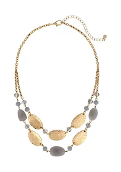 Two Row Linked Gold Tone Disc Bead Necklace