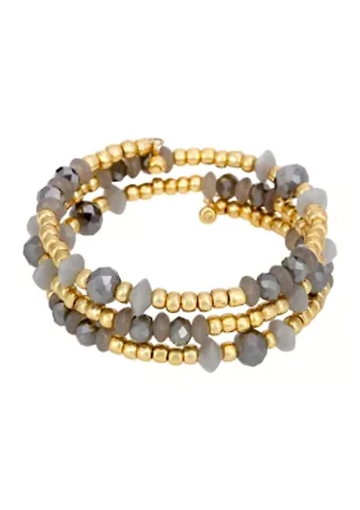 Grey Beaded Gold Tone Coil Bracelet