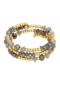 Grey Beaded Gold Tone Coil Bracelet