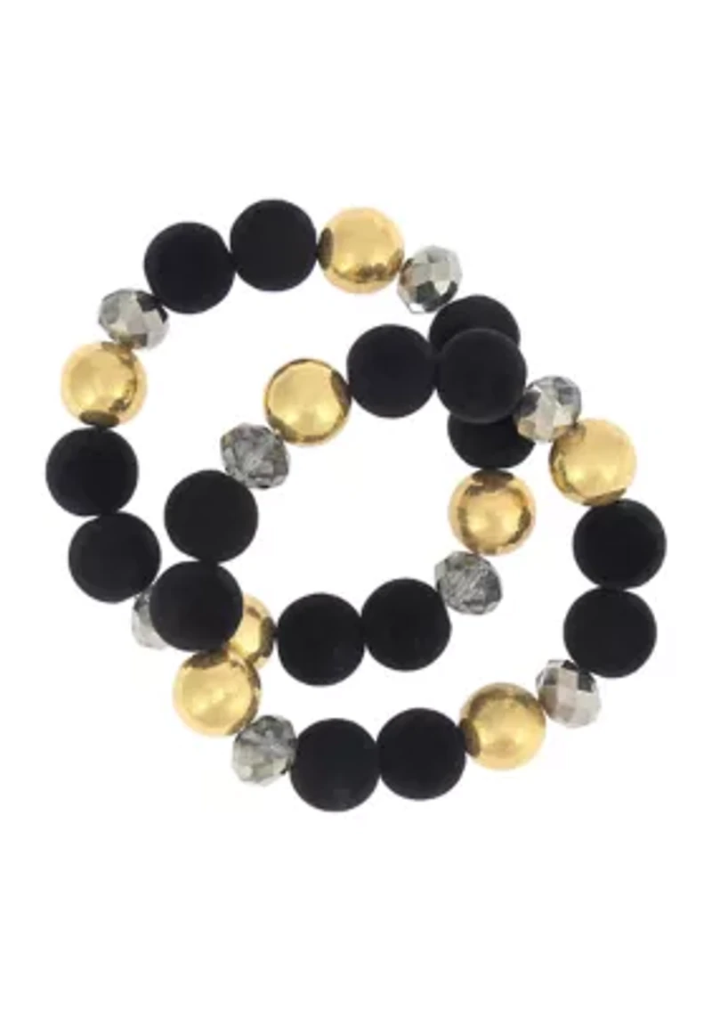 Black Multi-Beaded Stretch Bracelet Set
