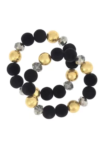 Black Multi-Beaded Stretch Bracelet Set