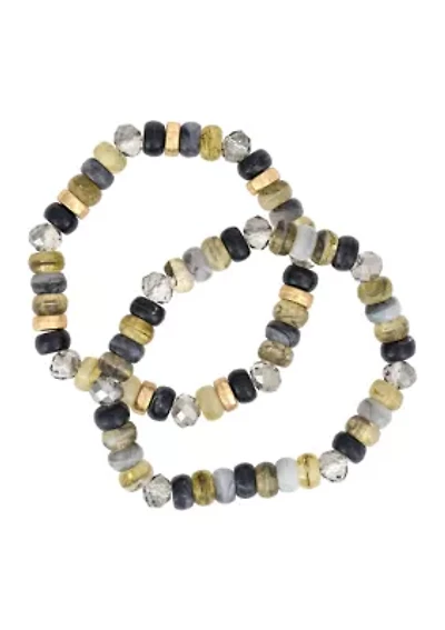 Grey Multi Beaded Stretch Bracelet Set