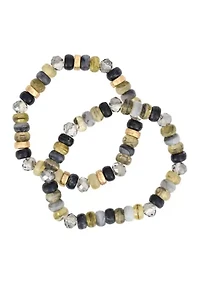 Grey Multi Beaded Stretch Bracelet Set