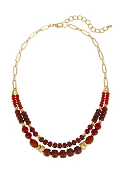 Multi Row Berry Gold Beaded Necklace