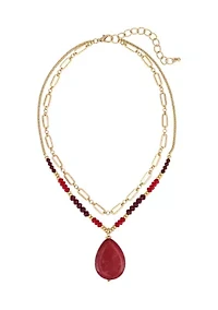 Beaded Crimson Pendant Multi Row Necklace