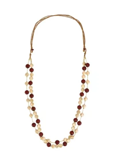 Burgundy Gold Tone Beaded Multi Row Necklace