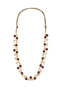 Burgundy Gold Tone Beaded Multi Row Necklace