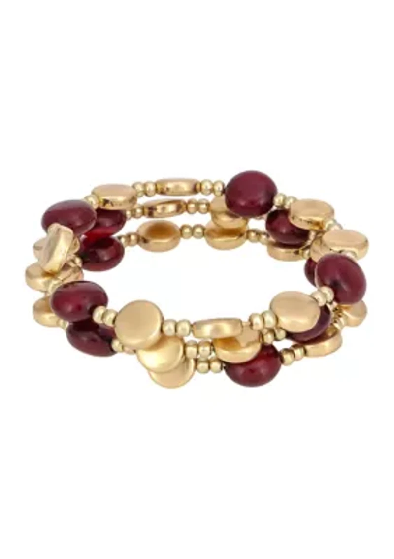 Berry Gold Tone Beaded Coil Bracelet