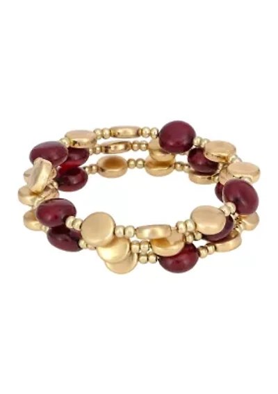 Berry Gold Tone Beaded Coil Bracelet