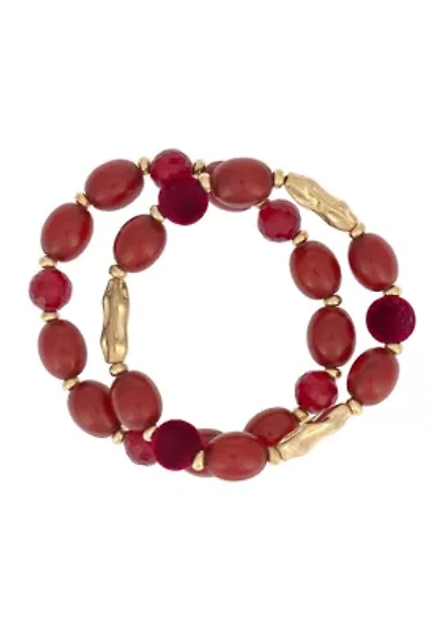 Berry Gold Beaded Stretch Bracelet Set