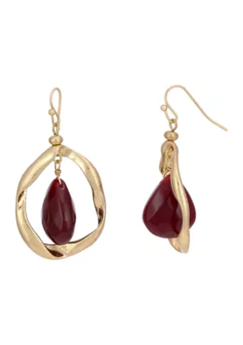 Berry Stone Teardrop Orbital Drop Earrings