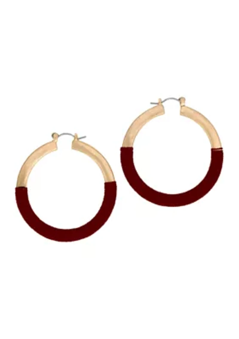 Berry Thread Wrapped Hoop Earrings
