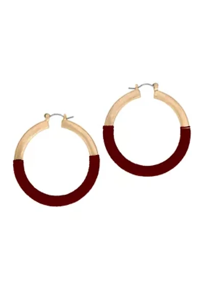 Berry Thread Wrapped Hoop Earrings