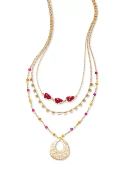 Multi-Bead Three Row Pendant Necklace