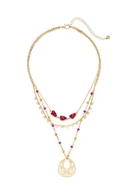 Multi-Bead Three Row Pendant Necklace