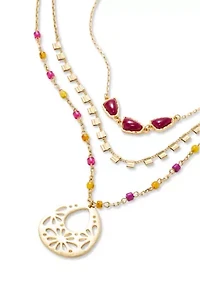 Multi-Bead Three Row Pendant Necklace
