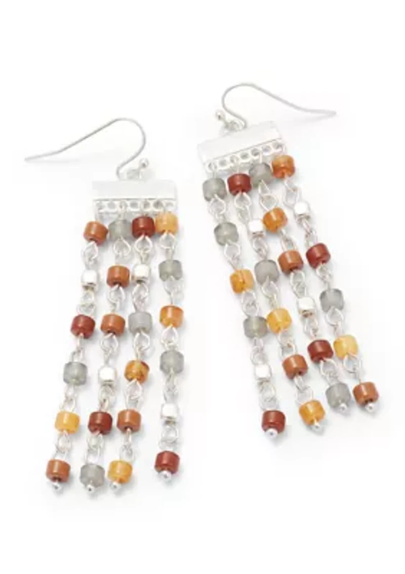 Silver Tone Multi Bead Chandelier Earrings