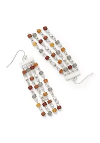 Silver Tone Multi Bead Chandelier Earrings