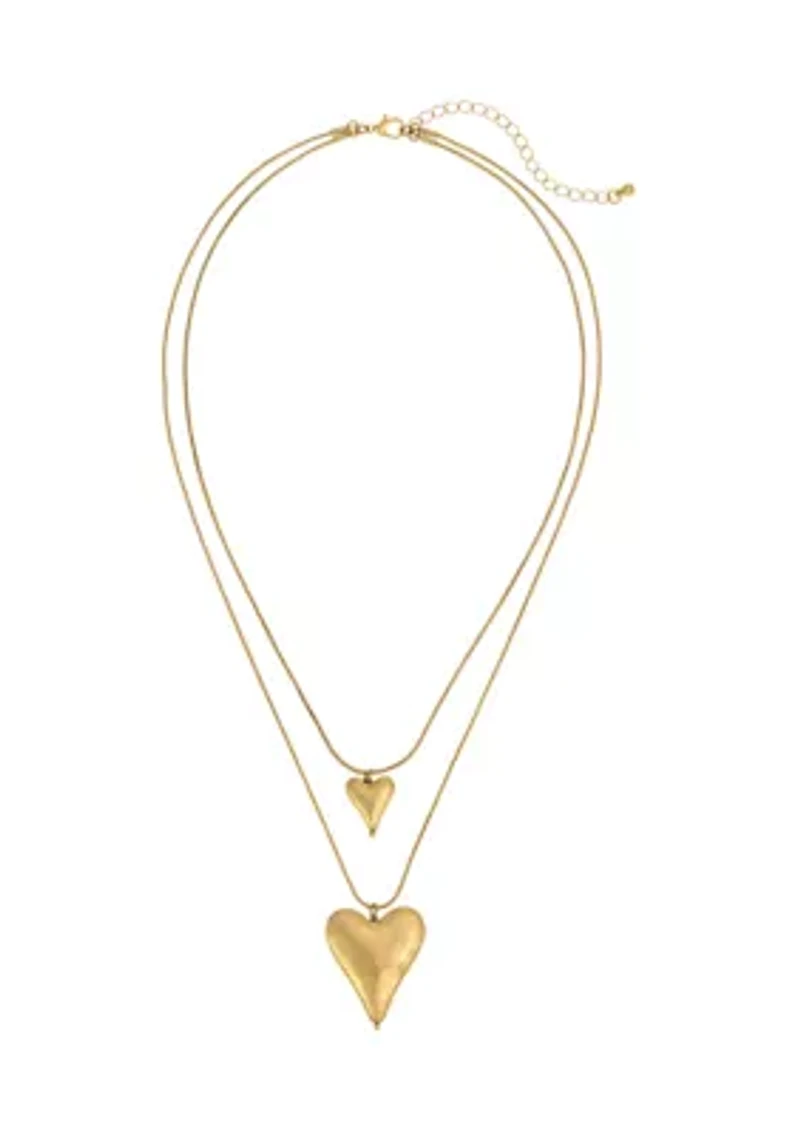 Two Heart Pendant Multi Layered Necklace