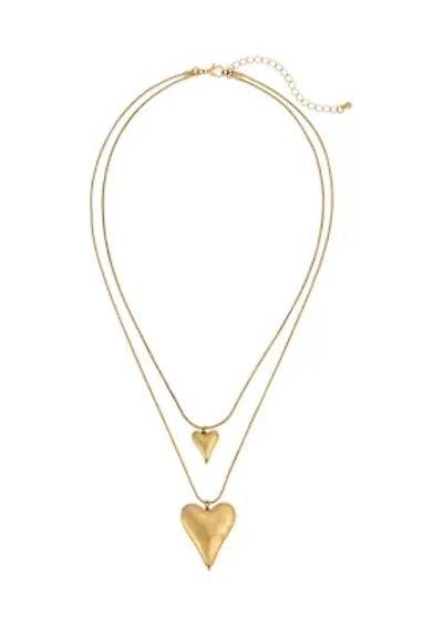 Two Heart Pendant Multi Layered Necklace