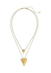 Two Heart Pendant Multi Layered Necklace