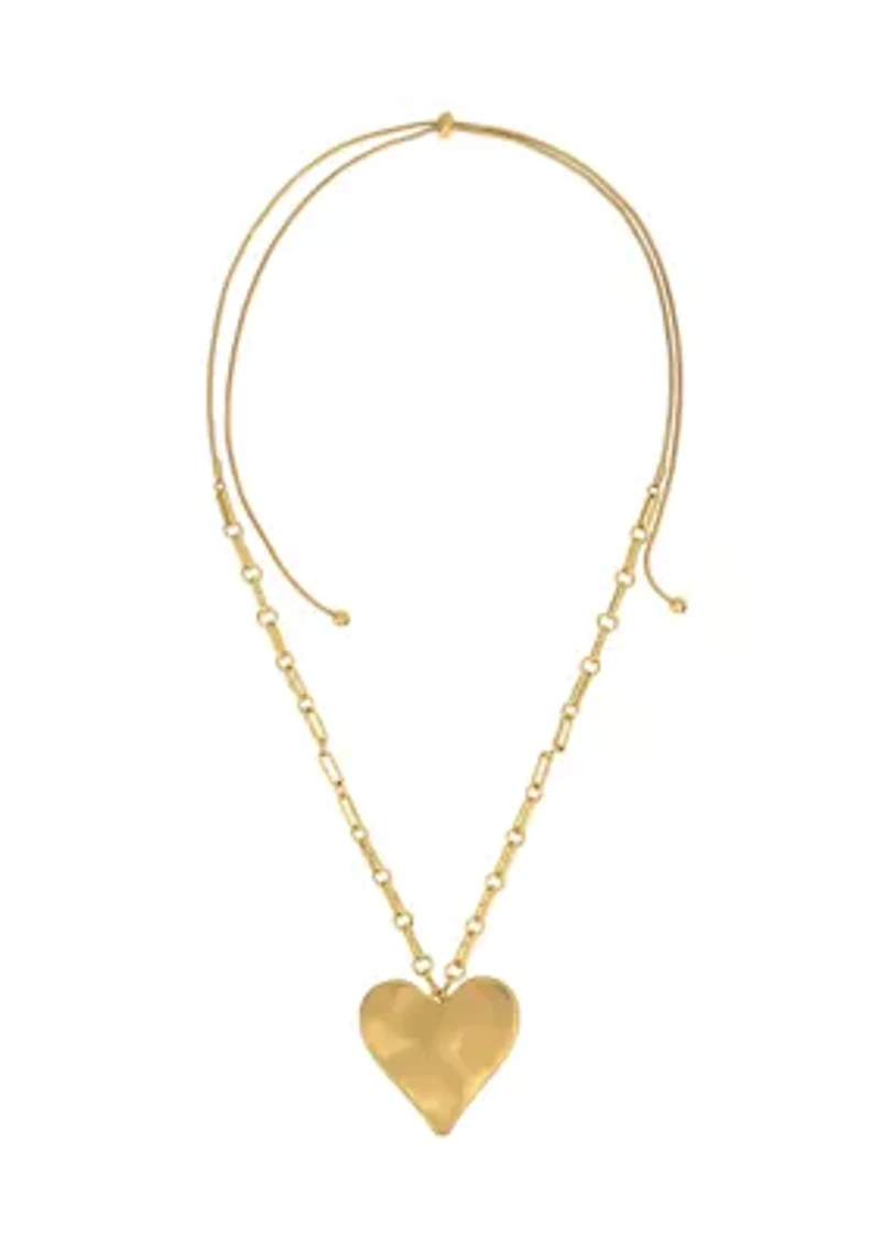 LONG ADJUSTABLE PULL CHAIN HEART PENDANT NECKLACE