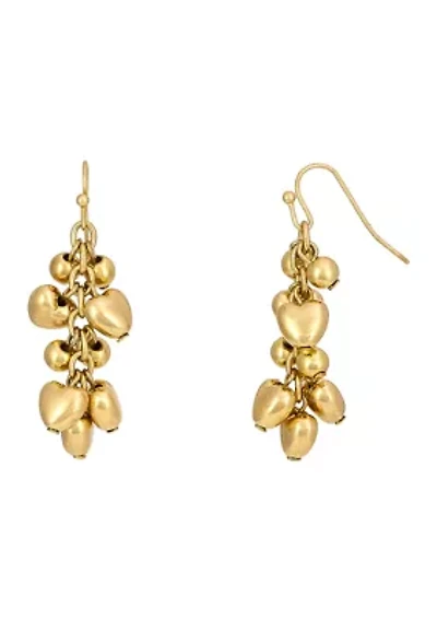 Shaky Heart Cluster Drop Earrings on Fish Hook