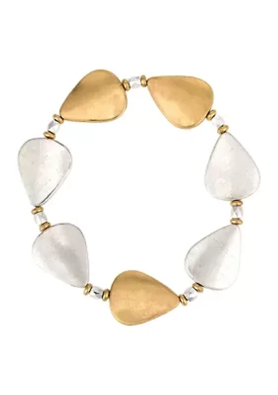 Two-Tone Linked Teardrop Stretch Bracelet 