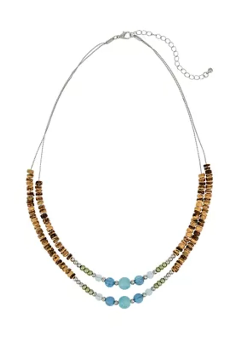 Silver Tone Two Row Bead Frontal Necklace