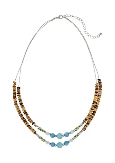 Silver Tone Two Row Bead Frontal Necklace