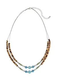 Silver Tone Two Row Bead Frontal Necklace