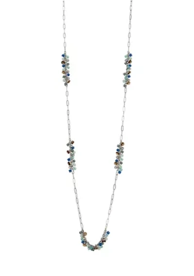 Silver Tone Beaded Long Necklace