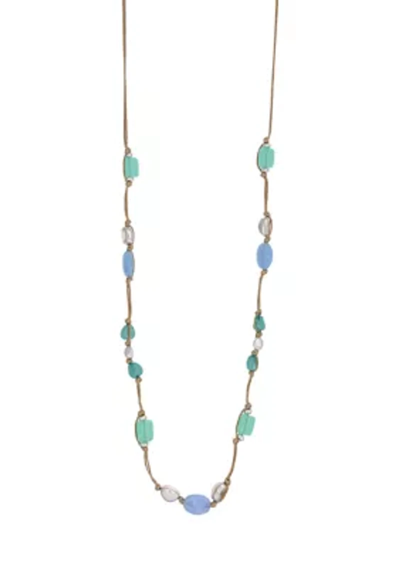 Silver Tone Long Bead Station Necklace