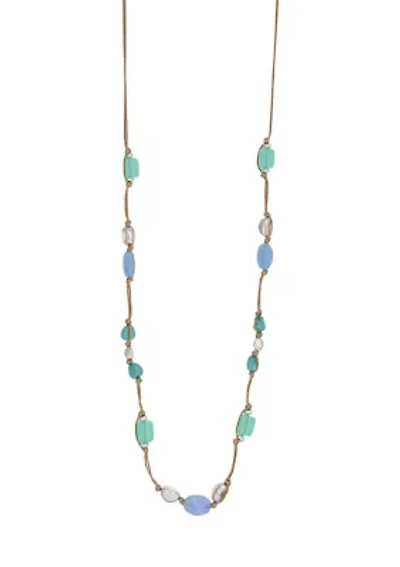 Silver Tone Long Bead Station Necklace