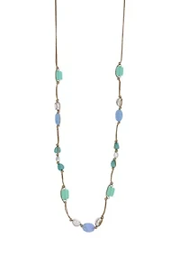 Silver Tone Long Bead Station Necklace