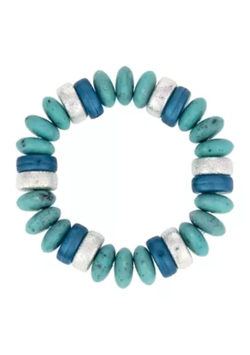 Silver Tone Cylinder Bead Stretch Bracelet