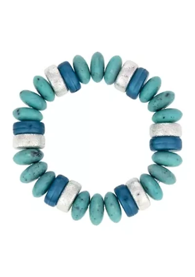 Silver Tone Cylinder Bead Stretch Bracelet