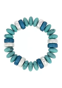 Silver Tone Cylinder Bead Stretch Bracelet