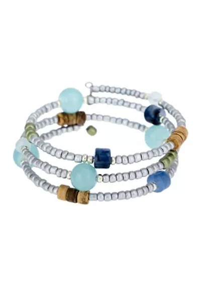 Silver Tone Beaded Coil Bracelet