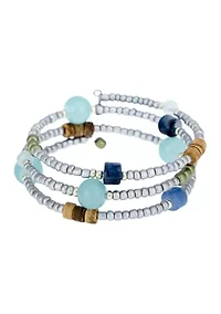 Silver Tone Beaded Coil Bracelet