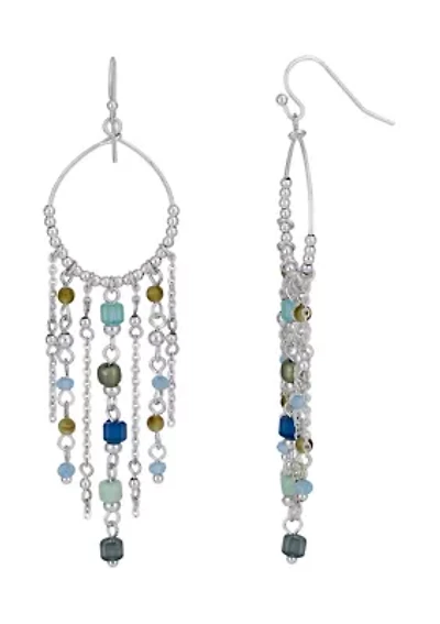 Multi Beaded Fringe Chandelier Earrings 