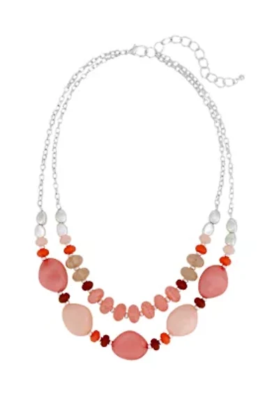 Multi Beaded Silver Tone Two Row Necklace