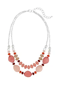 Multi Beaded Silver Tone Two Row Necklace