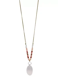 Large Silver Tone Pendant Beaded Necklace