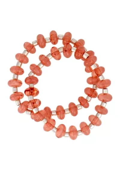 Pink Silver Tone Stretch Bracelet Set